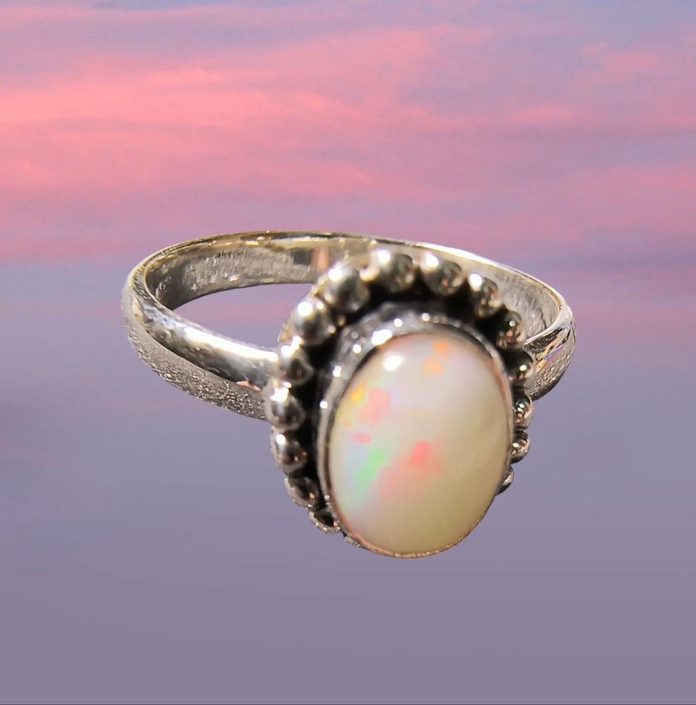 Ethiopian Opal and Sterling Silver Ring Size 8 3/4 NWOT